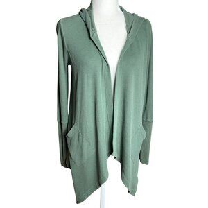 Splendid Cardigan Green Waffle Knit Open Hood Pockets Casual Layers Womens M